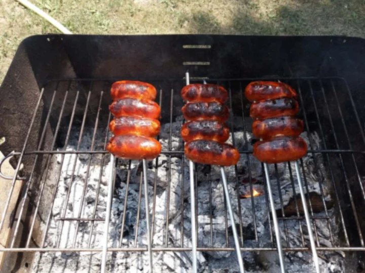 Chorizo sausages on a charcoal grill